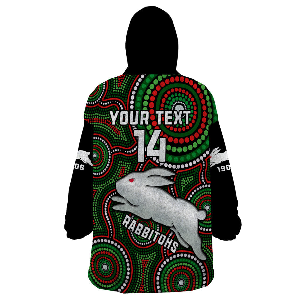 Personalised Rabbitohs Rugby Wearable Blanket Hoodie Souths 1908 Indigenous Art - Vibe Hoodie Shop