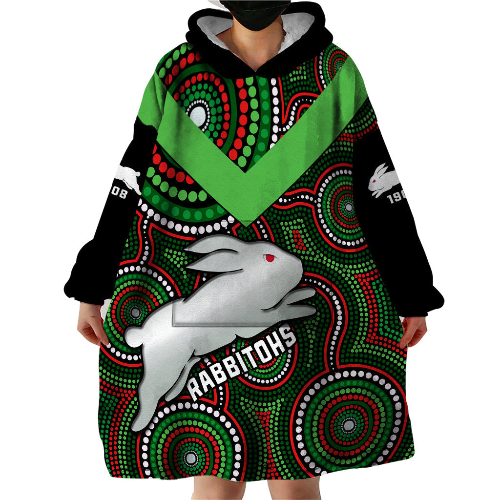 Personalised Rabbitohs Rugby Wearable Blanket Hoodie Souths 1908 Indigenous Art - Vibe Hoodie Shop