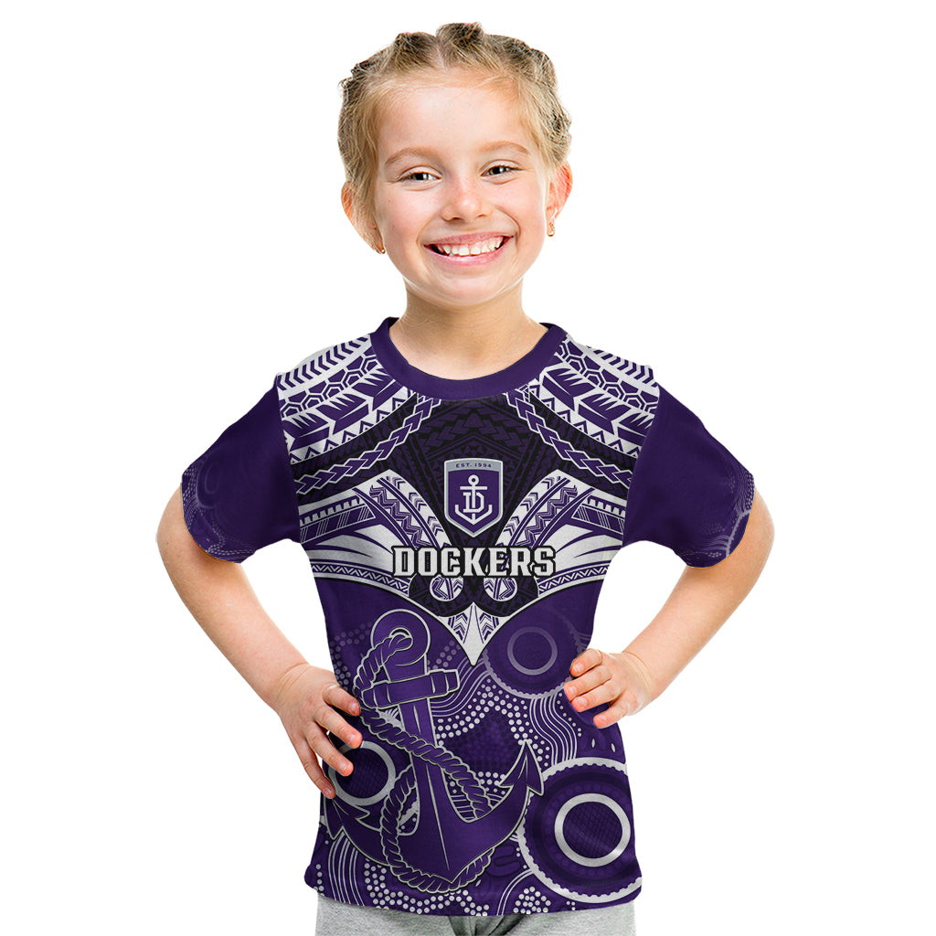 Dockers Football Kid T Shirt Fremantle Aboriginal Mix Polynesian Pattern - Vibe Hoodie Shop