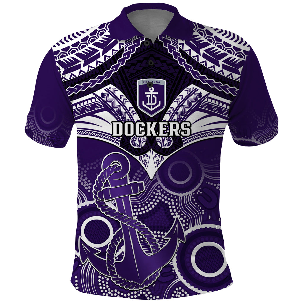 Dockers Football Polo Shirt Fremantle Aboriginal Mix Polynesian Pattern - Vibe Hoodie Shop