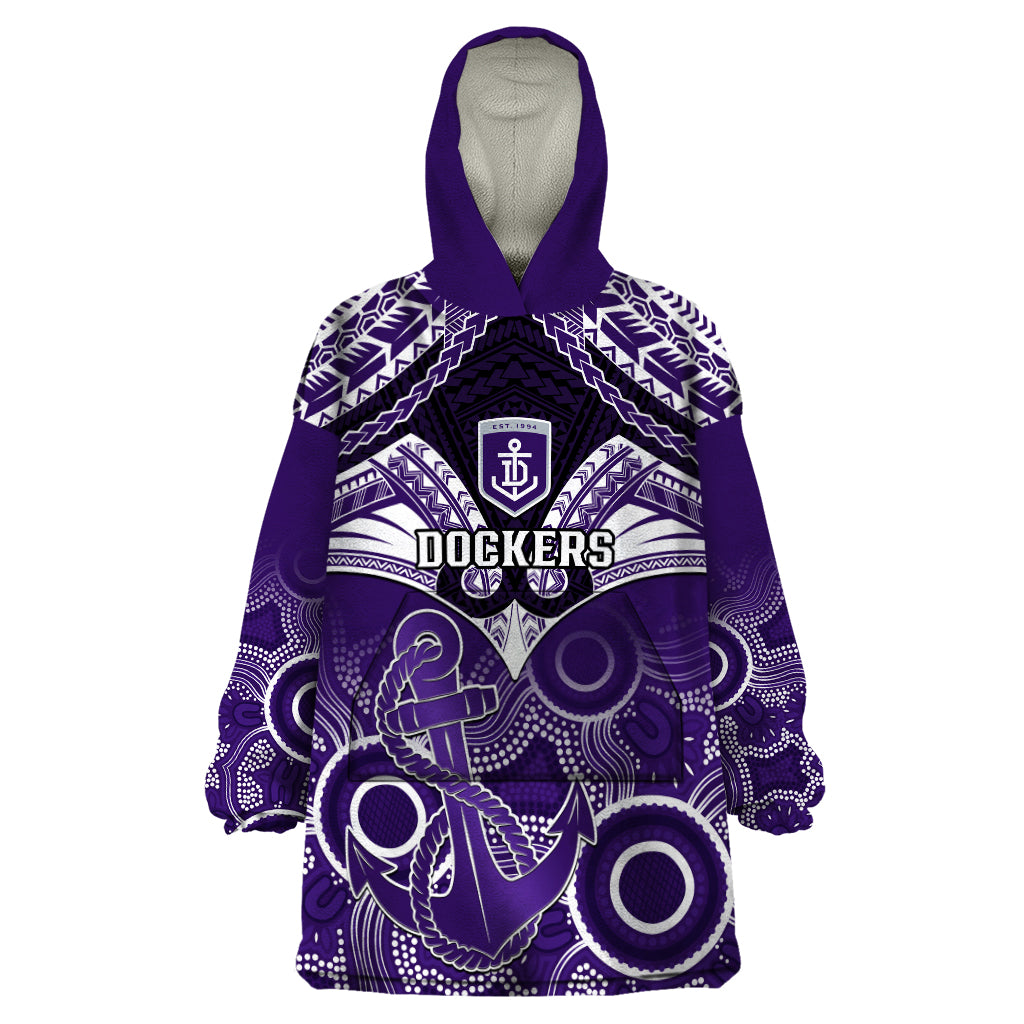 Dockers Football Wearable Blanket Hoodie Fremantle Aboriginal Mix Polynesian Pattern - Vibe Hoodie Shop