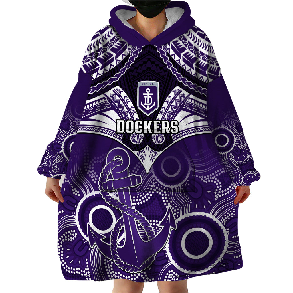 Dockers Football Wearable Blanket Hoodie Fremantle Aboriginal Mix Polynesian Pattern - Vibe Hoodie Shop