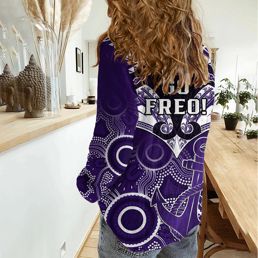 Dockers Football Women Casual Shirt Fremantle Aboriginal Mix Polynesian Pattern - Vibe Hoodie Shop
