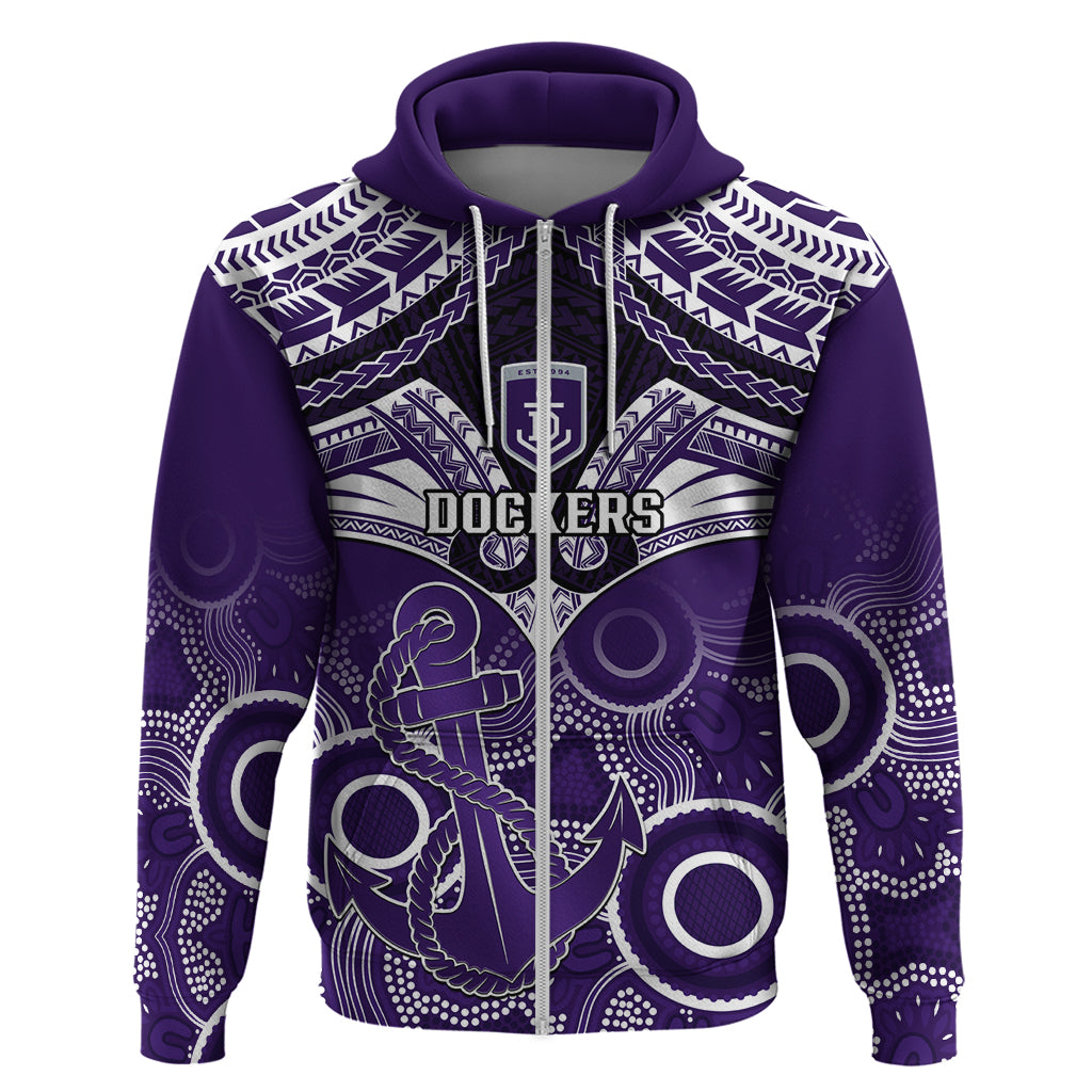 Personalised Dockers Football Hoodie Fremantle Aboriginal Mix Polynesian Pattern - Vibe Hoodie Shop