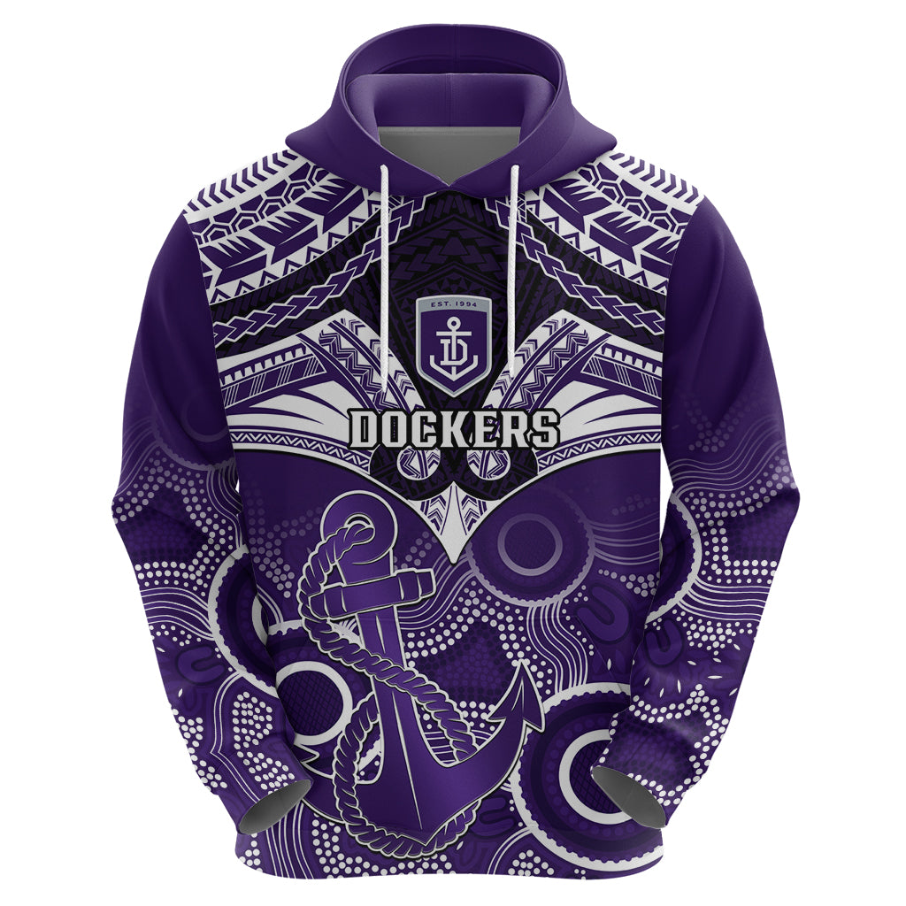 Personalised Dockers Football Hoodie Fremantle Aboriginal Mix Polynesian Pattern - Vibe Hoodie Shop