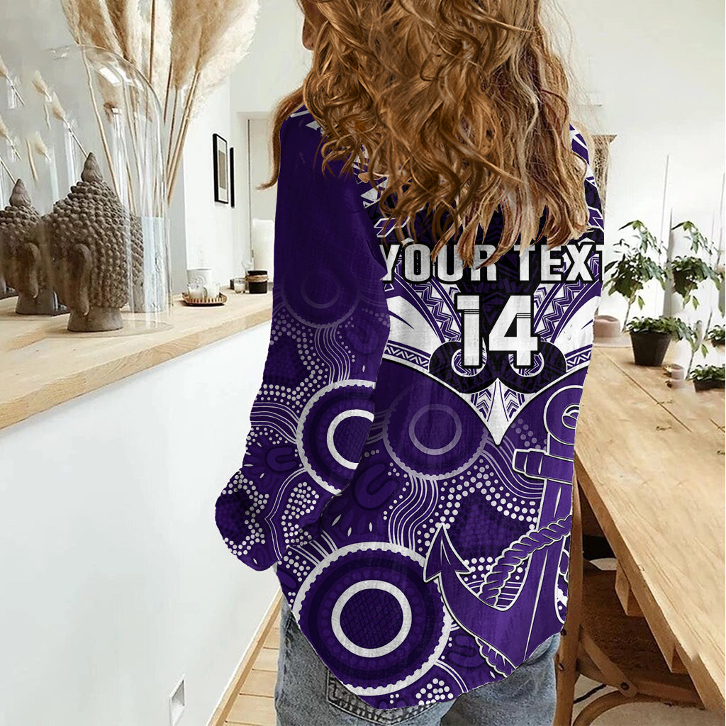 Personalised Dockers Football Women Casual Shirt Fremantle Aboriginal Mix Polynesian Pattern - Vibe Hoodie Shop