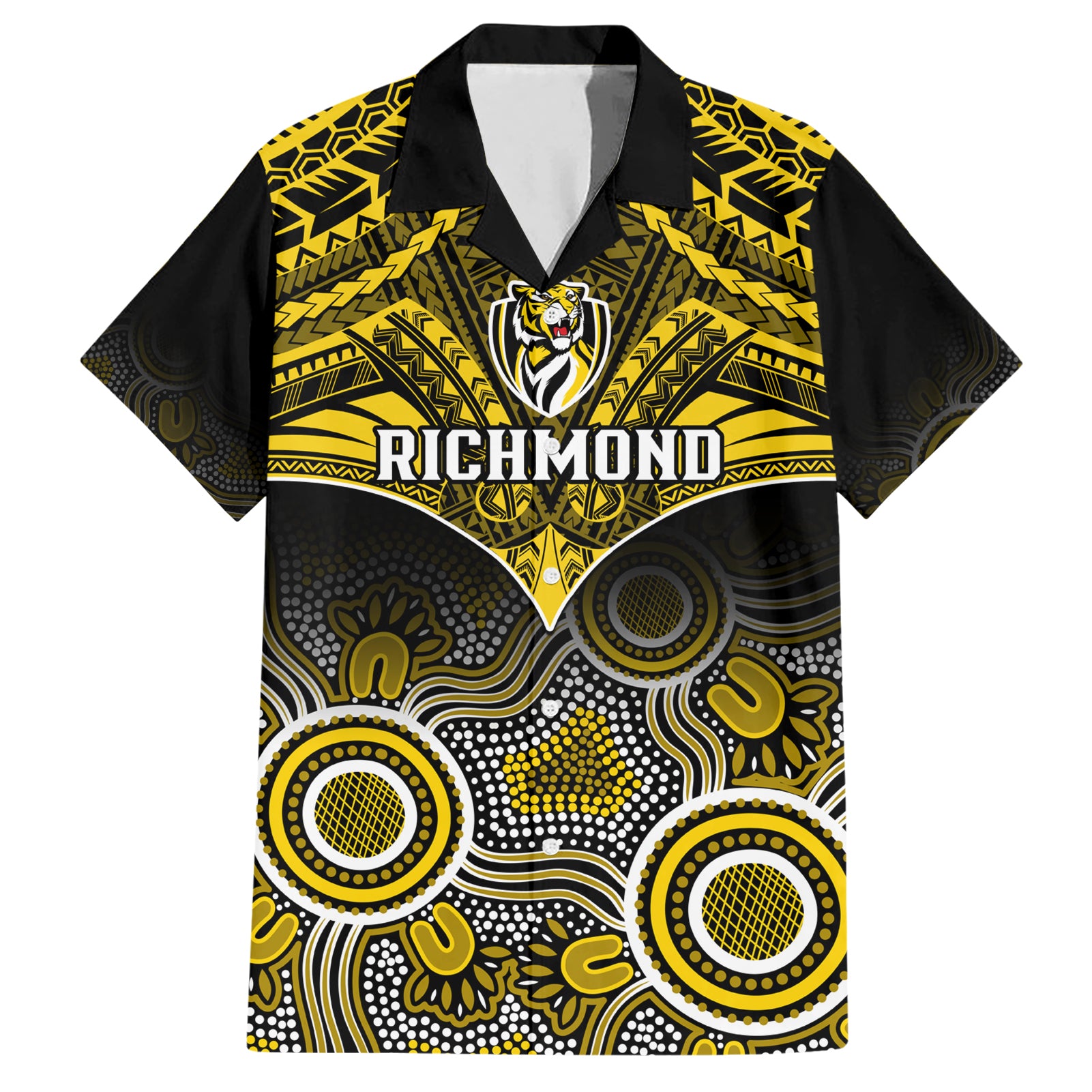 Richmond Football Hawaiian Shirt Tigers Aboriginal Mix Polynesian Pattern - Vibe Hoodie Shop