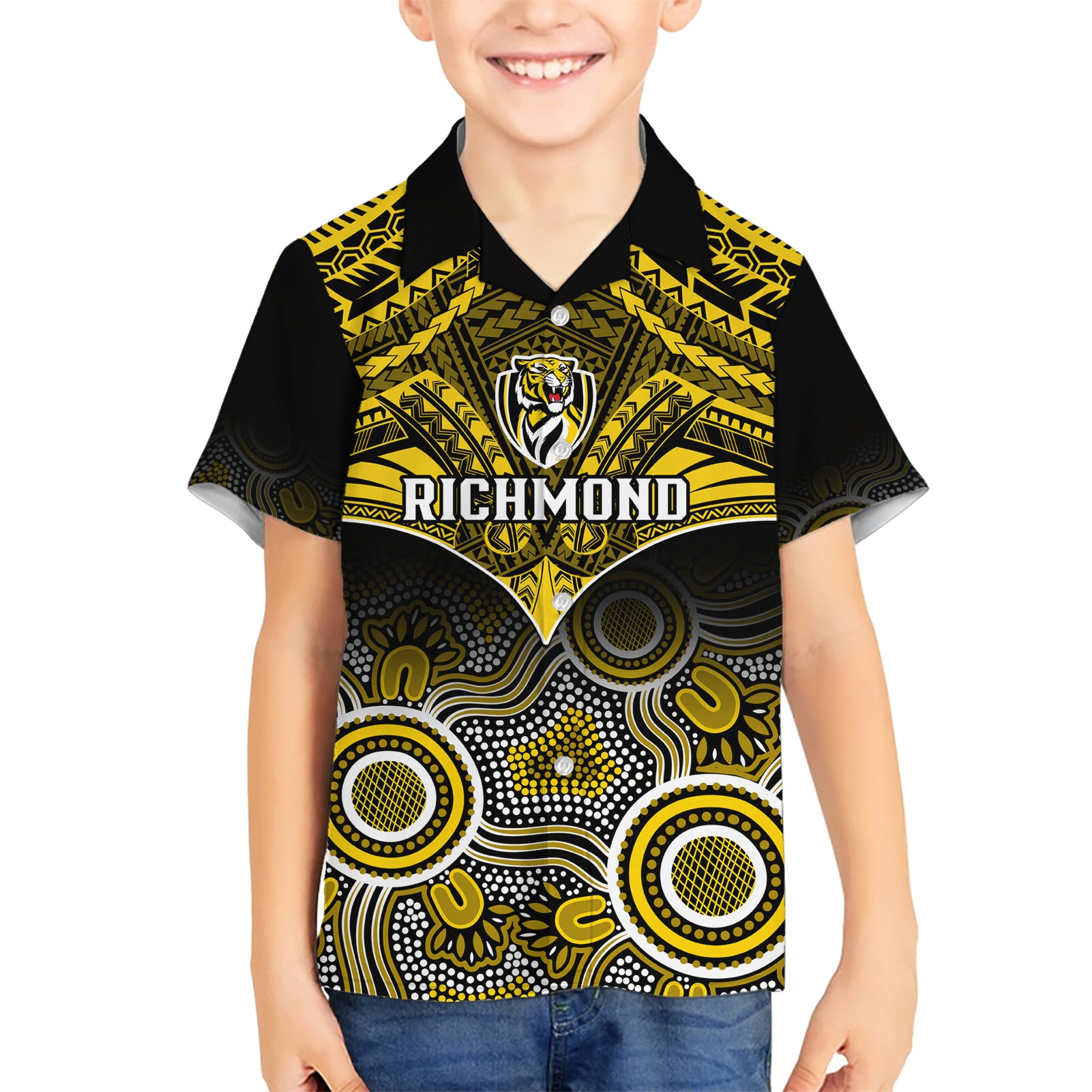 Richmond Football Hawaiian Shirt Tigers Aboriginal Mix Polynesian Pattern - Vibe Hoodie Shop
