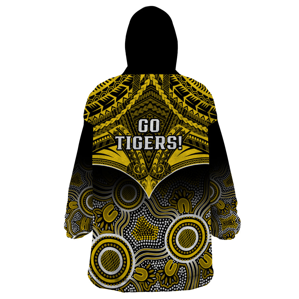 Richmond Football Wearable Blanket Hoodie Tigers Aboriginal Mix Polynesian Pattern - Vibe Hoodie Shop