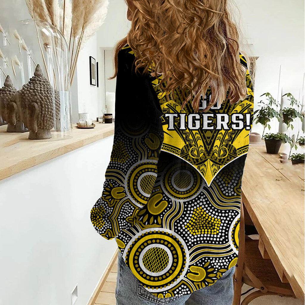 Richmond Football Women Casual Shirt Tigers Aboriginal Mix Polynesian Pattern - Vibe Hoodie Shop