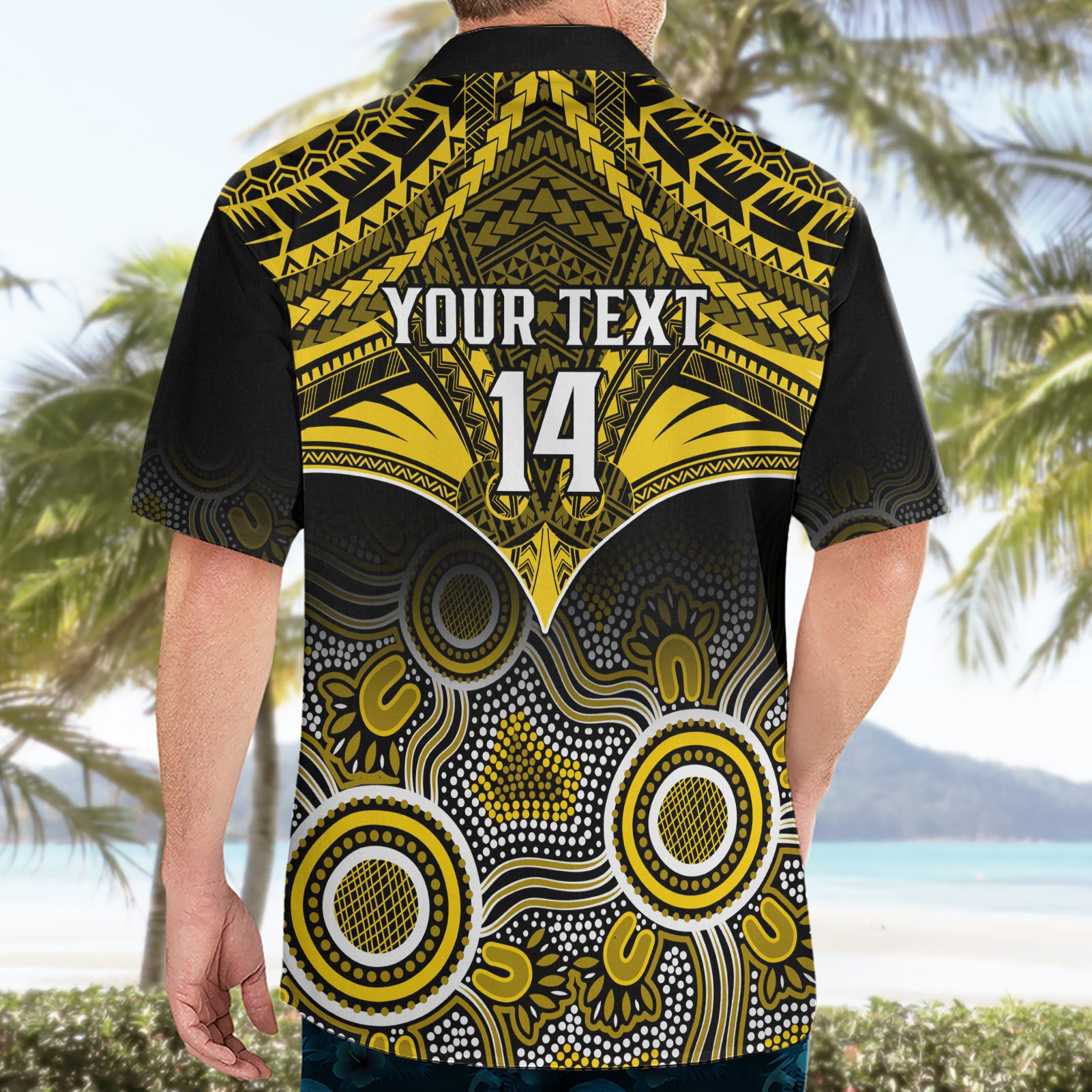 Personalised Richmond Football Hawaiian Shirt Tigers Aboriginal Mix Polynesian Pattern - Vibe Hoodie Shop
