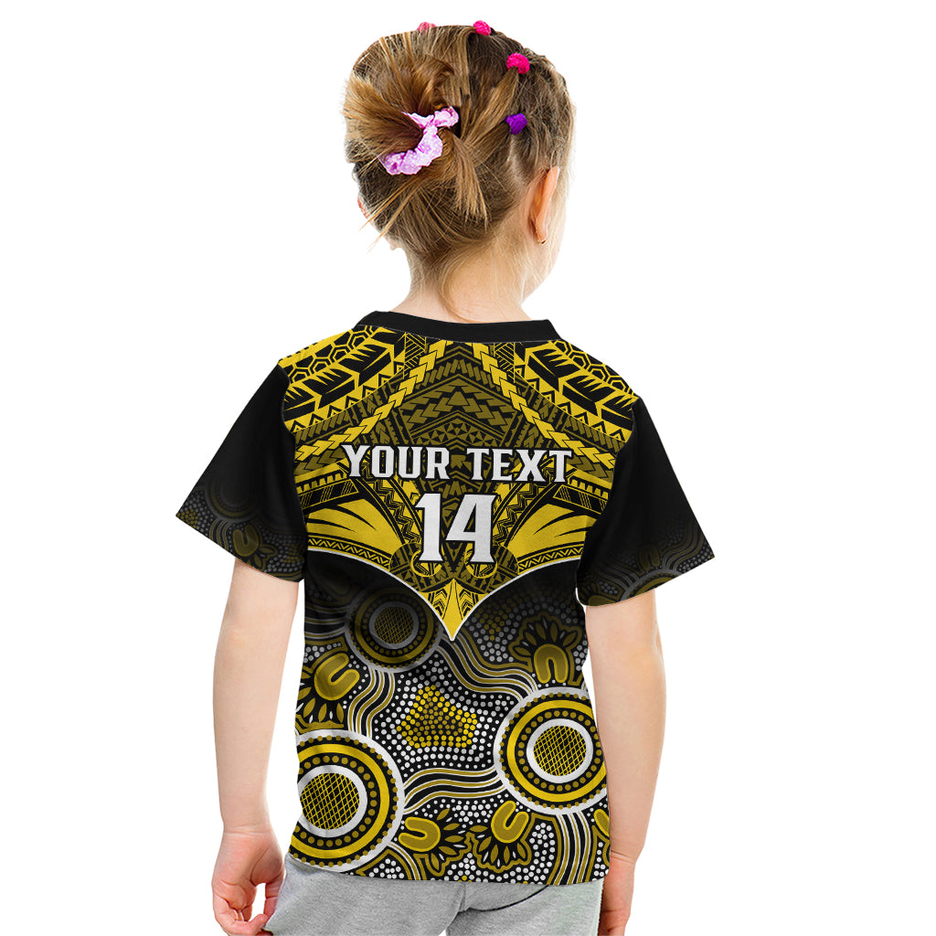 Personalised Richmond Football Kid T Shirt Tigers Aboriginal Mix Polynesian Pattern - Vibe Hoodie Shop