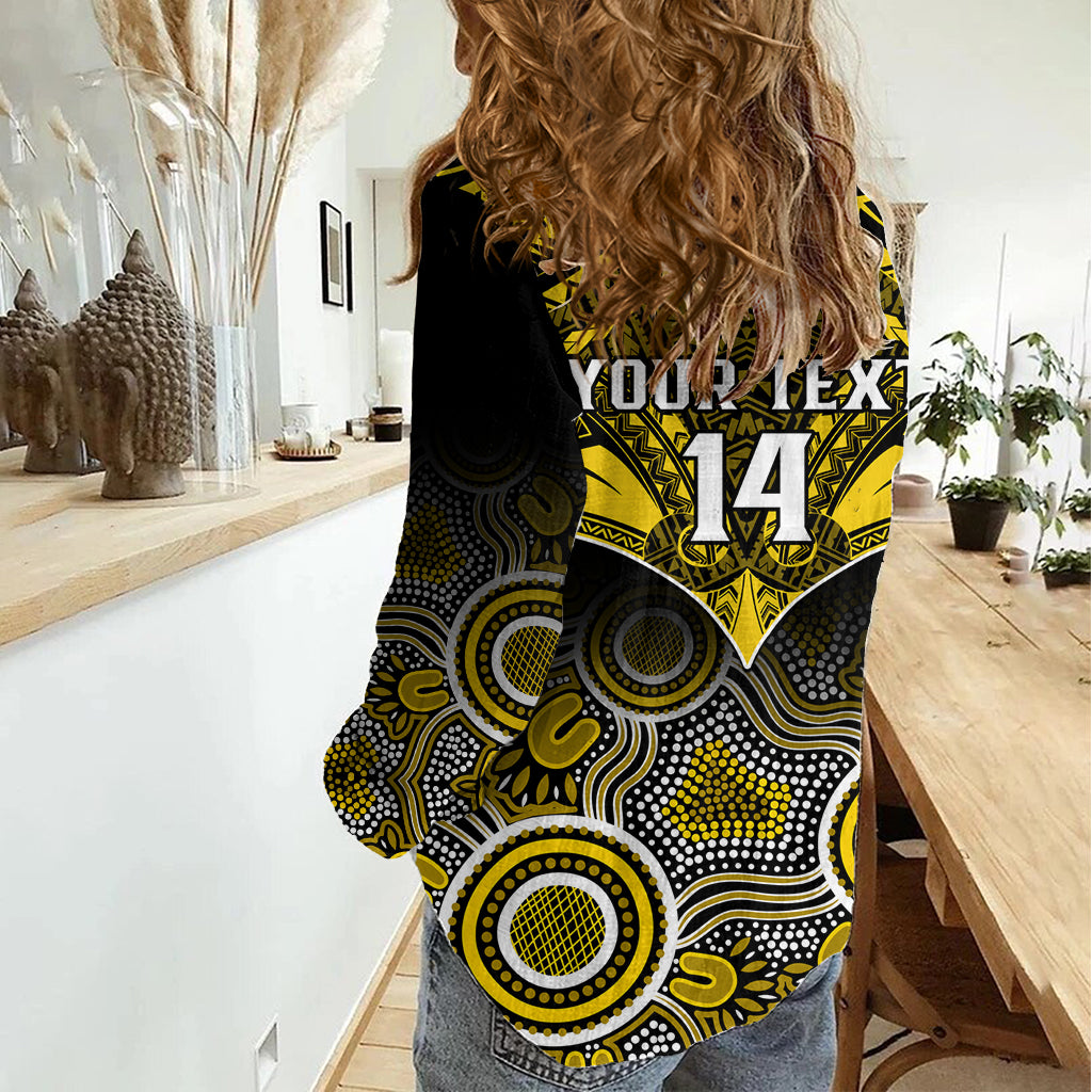 Personalised Richmond Football Women Casual Shirt Tigers Aboriginal Mix Polynesian Pattern - Vibe Hoodie Shop