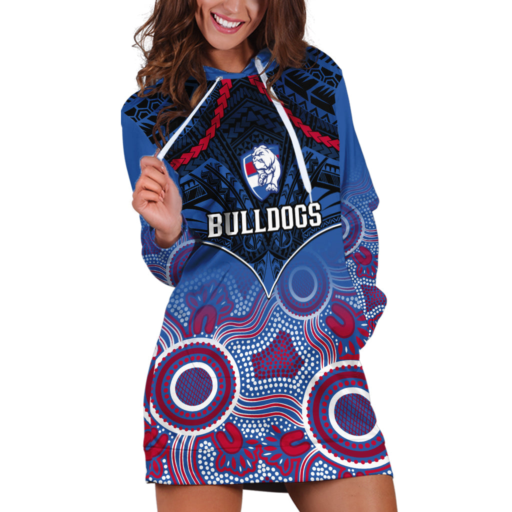 Bulldogs Football Hoodie Dress Doggies Aboriginal Mix Polynesian Pattern - Vibe Hoodie Shop