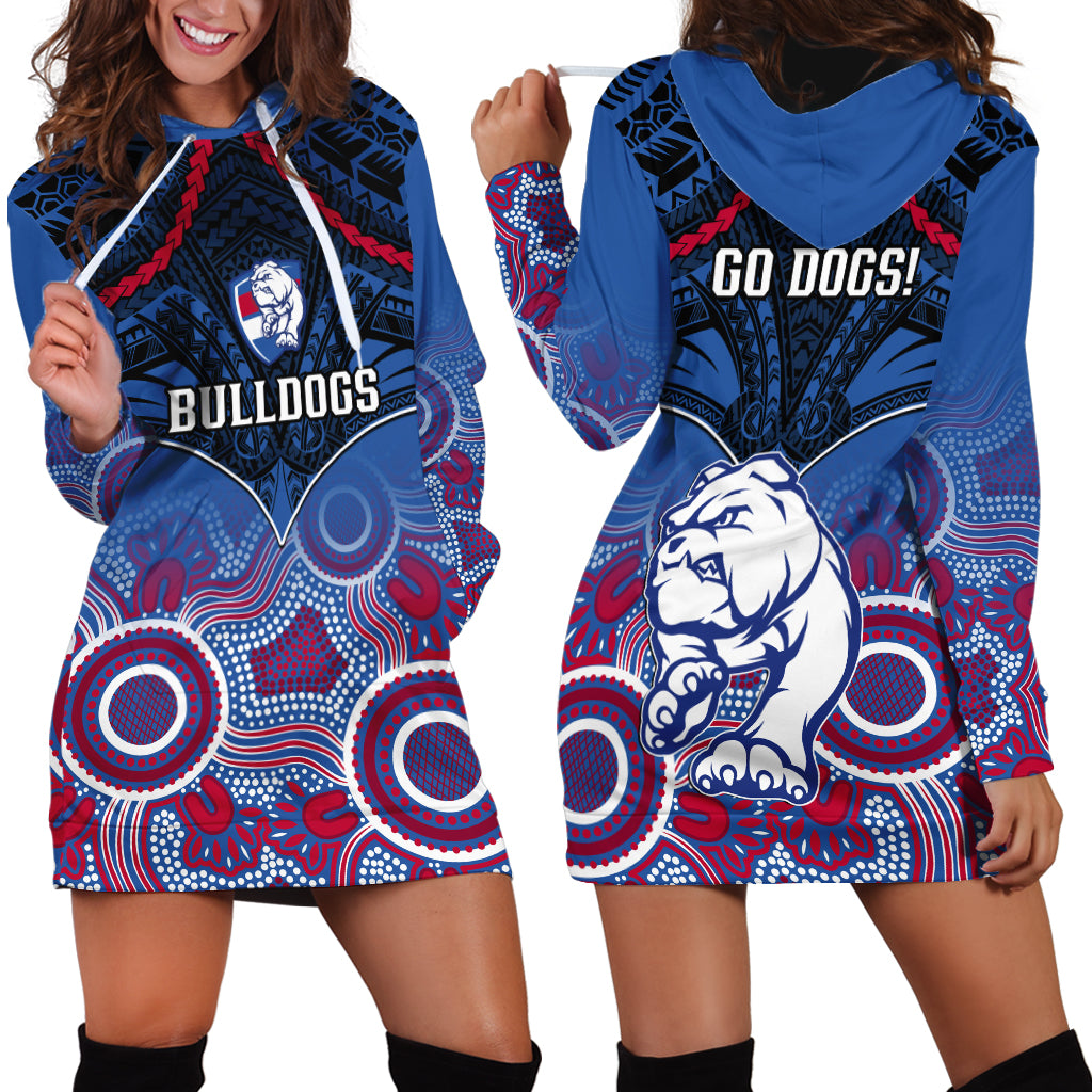 Bulldogs Football Hoodie Dress Doggies Aboriginal Mix Polynesian Pattern - Vibe Hoodie Shop