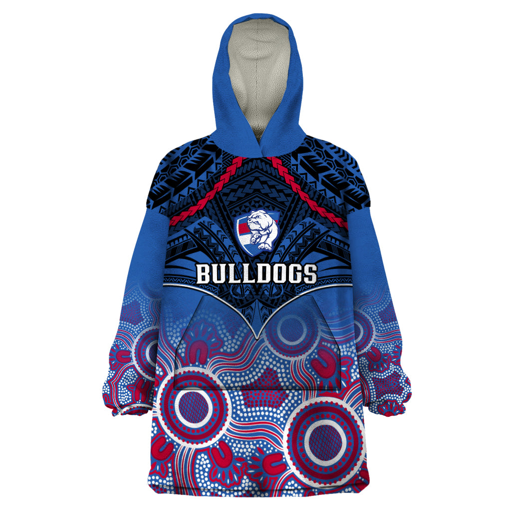 Bulldogs Football Wearable Blanket Hoodie Doggies Aboriginal Mix Polynesian Pattern - Vibe Hoodie Shop