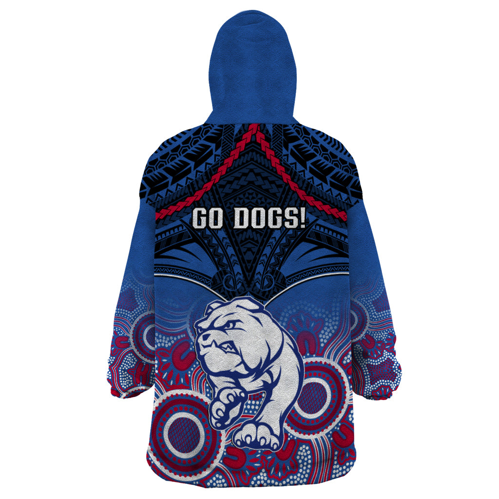 Bulldogs Football Wearable Blanket Hoodie Doggies Aboriginal Mix Polynesian Pattern - Vibe Hoodie Shop