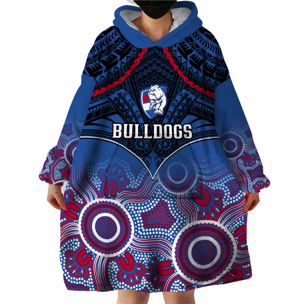 Bulldogs Football Wearable Blanket Hoodie Doggies Aboriginal Mix Polynesian Pattern - Vibe Hoodie Shop