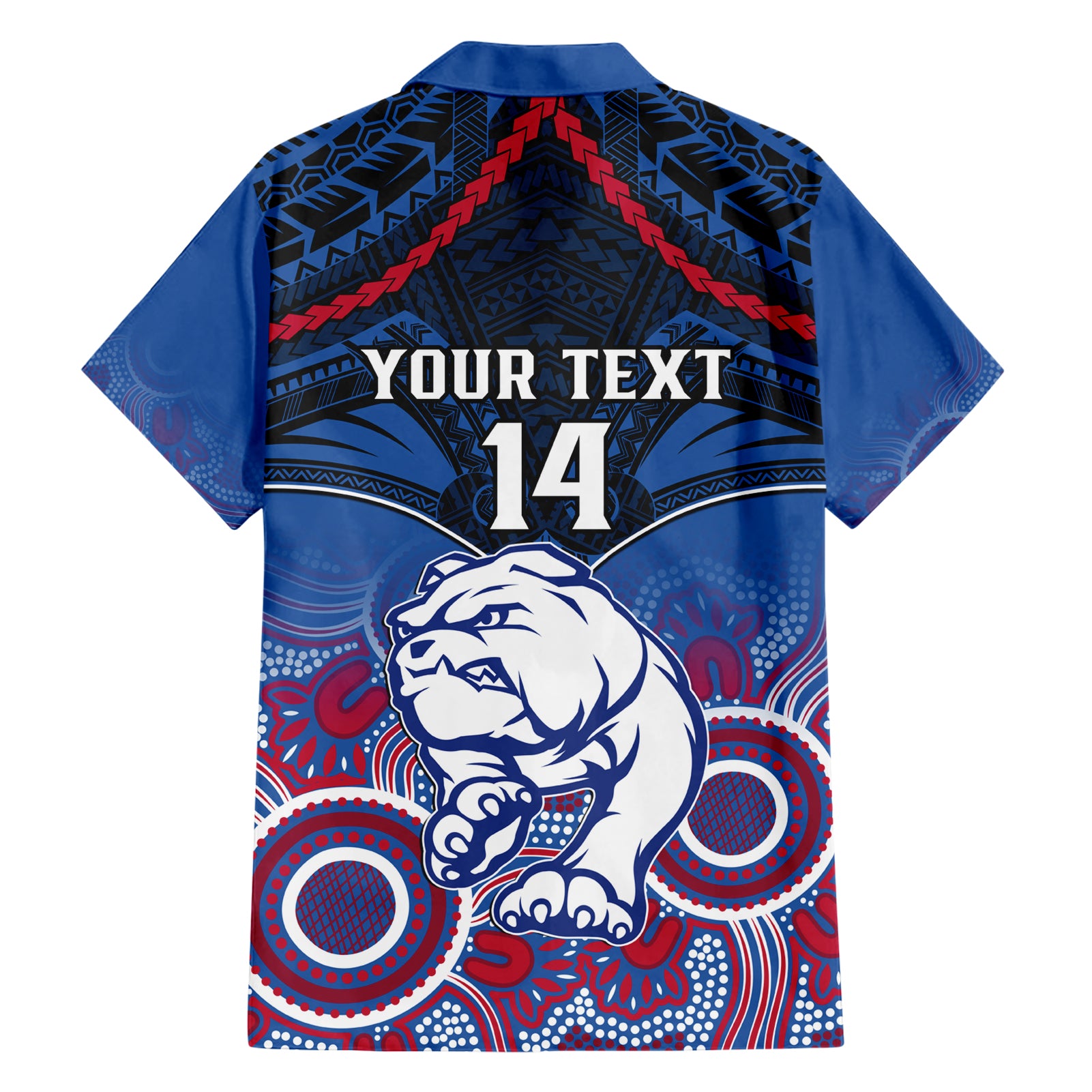 Personalised Bulldogs Football Hawaiian Shirt Doggies Aboriginal Mix Polynesian Pattern - Vibe Hoodie Shop