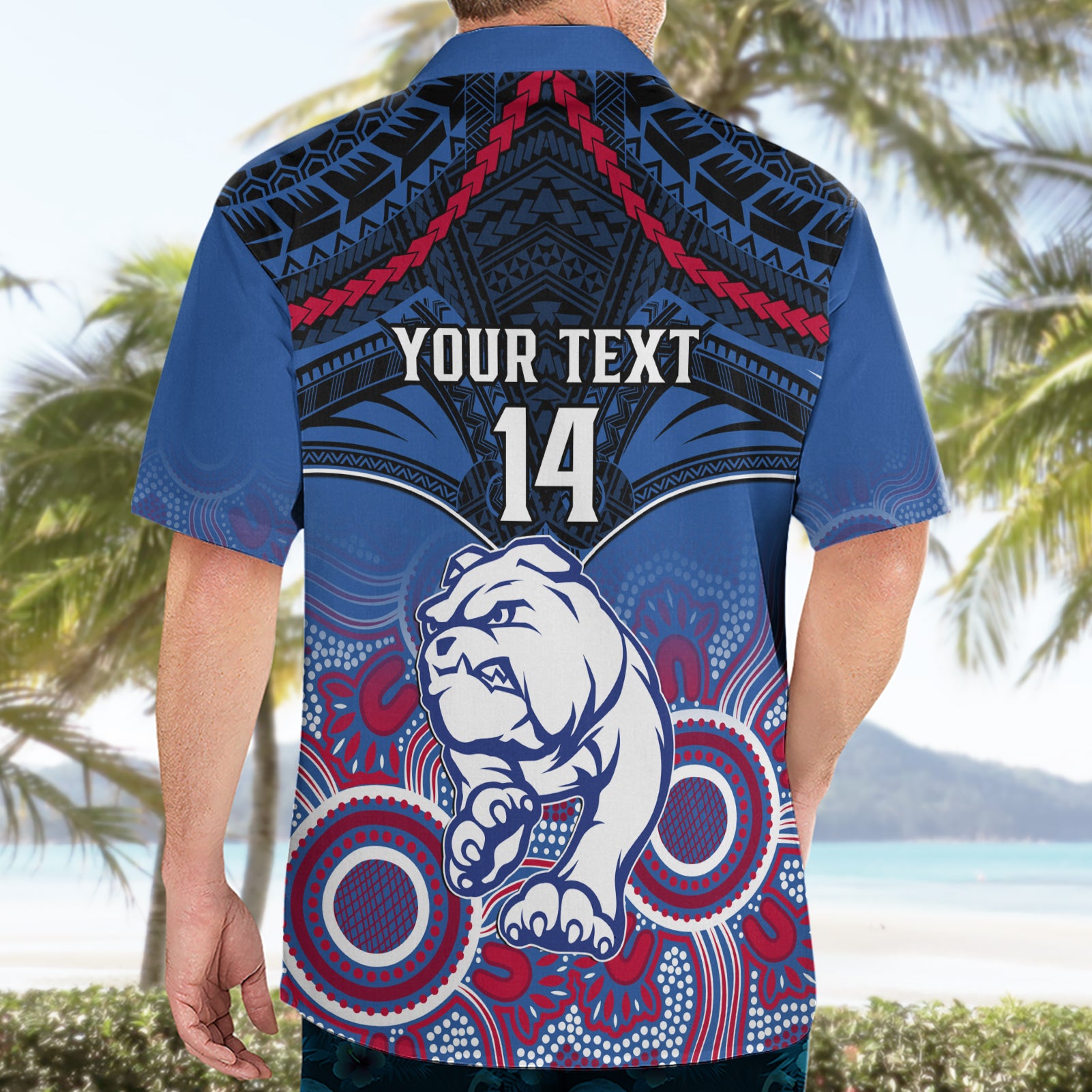 Personalised Bulldogs Football Hawaiian Shirt Doggies Aboriginal Mix Polynesian Pattern - Vibe Hoodie Shop