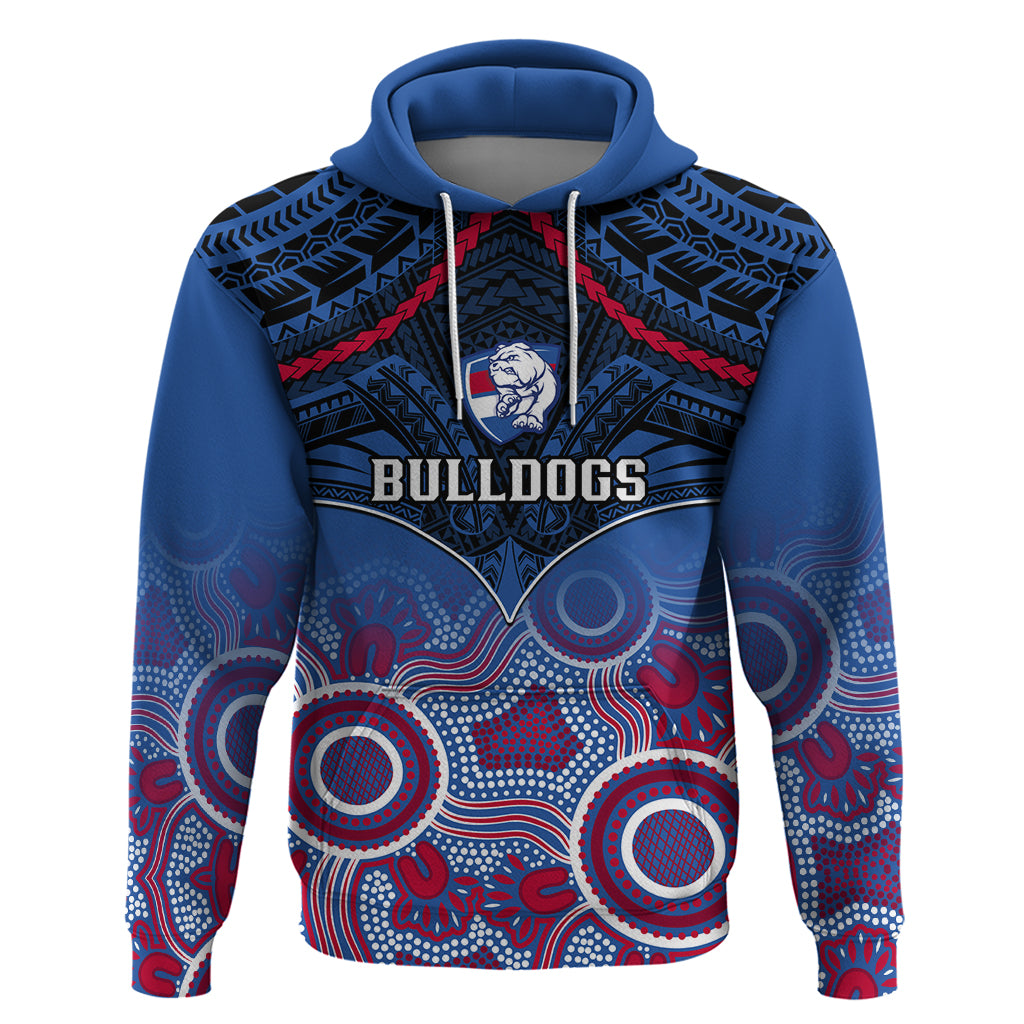 Personalised Bulldogs Football Hoodie Doggies Aboriginal Mix Polynesian Pattern - Vibe Hoodie Shop