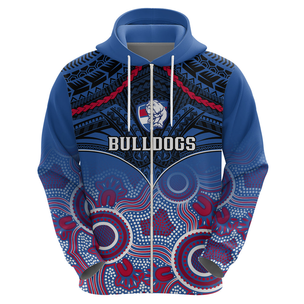 Personalised Bulldogs Football Hoodie Doggies Aboriginal Mix Polynesian Pattern - Vibe Hoodie Shop