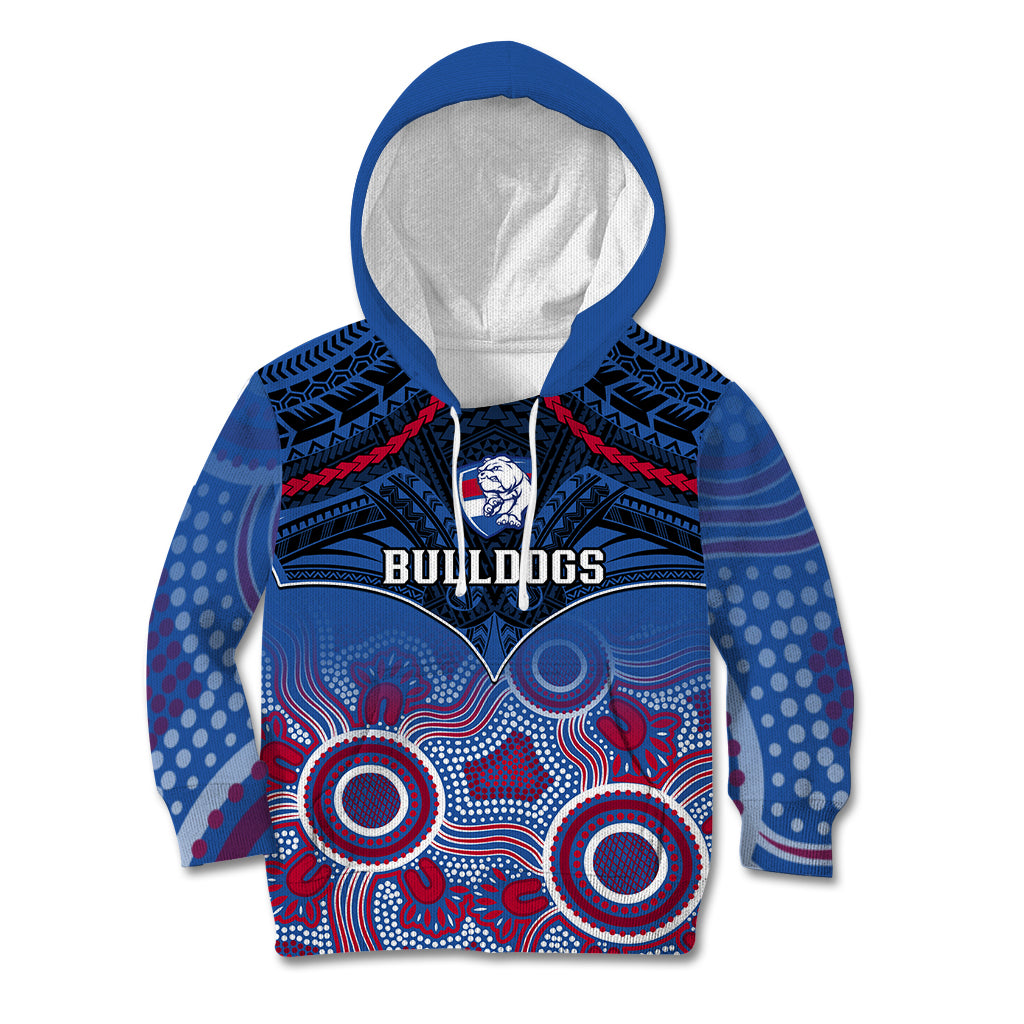 Personalised Bulldogs Football Kid Hoodie Doggies Aboriginal Mix Polynesian Pattern - Vibe Hoodie Shop