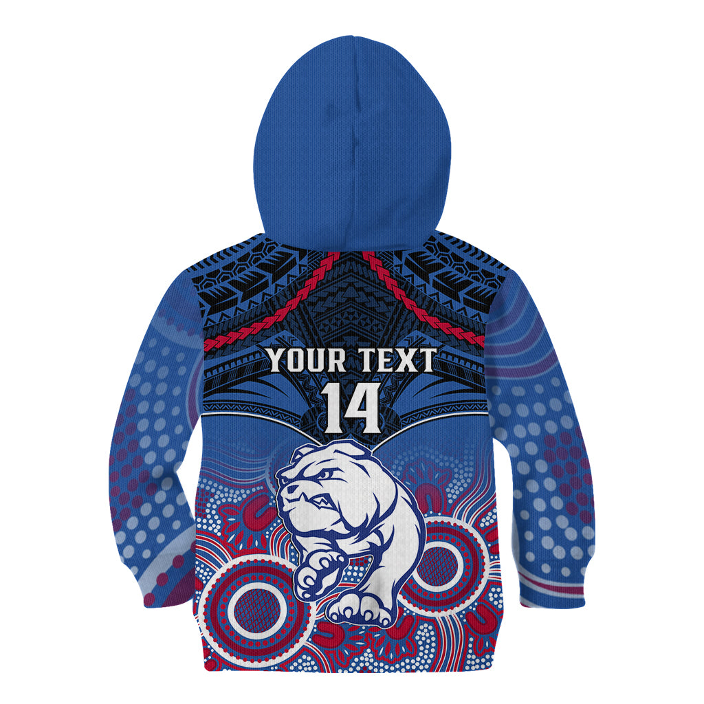 Personalised Bulldogs Football Kid Hoodie Doggies Aboriginal Mix Polynesian Pattern - Vibe Hoodie Shop