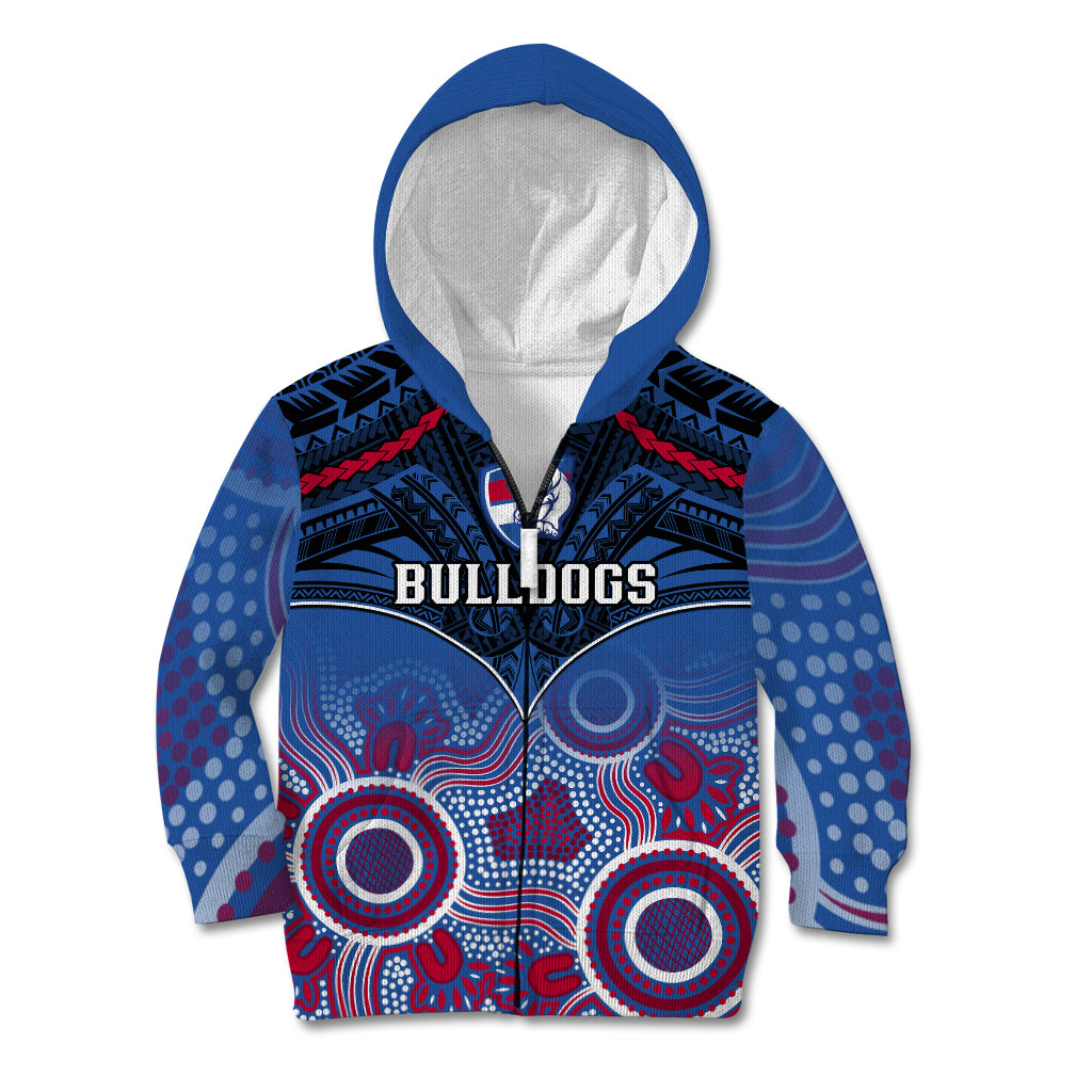 Personalised Bulldogs Football Kid Hoodie Doggies Aboriginal Mix Polynesian Pattern - Vibe Hoodie Shop