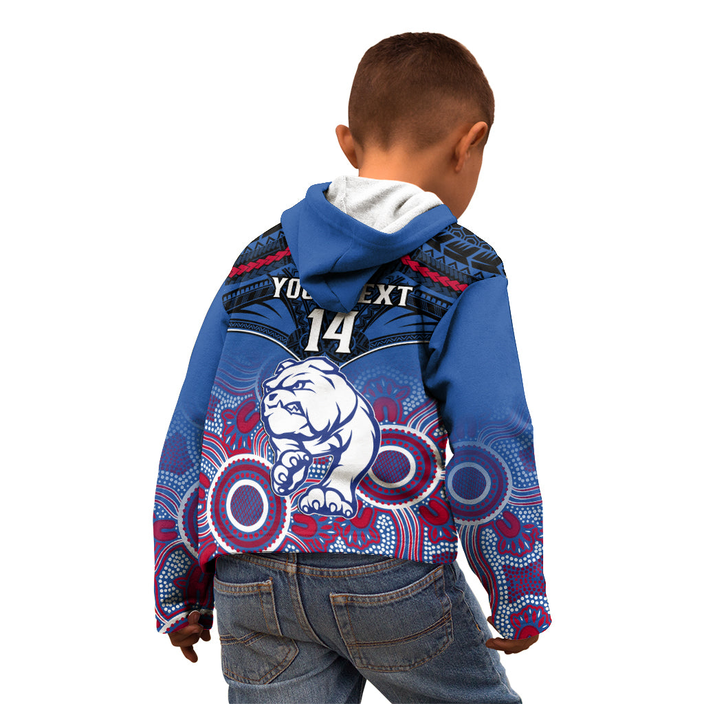 Personalised Bulldogs Football Kid Hoodie Doggies Aboriginal Mix Polynesian Pattern - Vibe Hoodie Shop