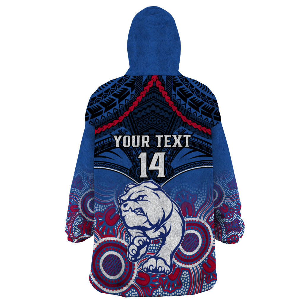 Personalised Bulldogs Football Wearable Blanket Hoodie Doggies Aboriginal Mix Polynesian Pattern - Vibe Hoodie Shop