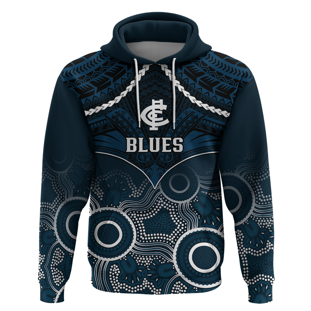 Carlton Football Hoodie Blues Aboriginal Mix Polynesian Pattern - Vibe Hoodie Shop