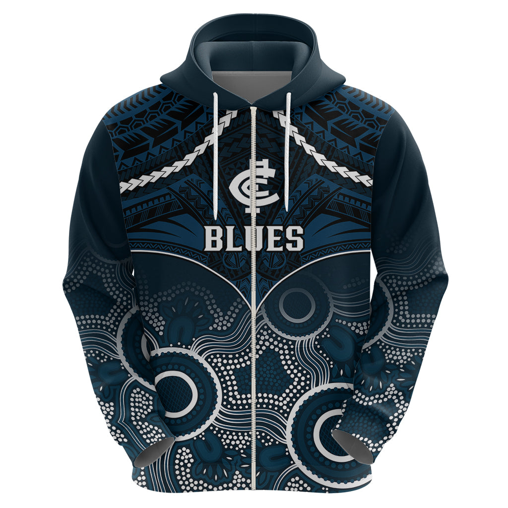 Carlton Football Hoodie Blues Aboriginal Mix Polynesian Pattern - Vibe Hoodie Shop