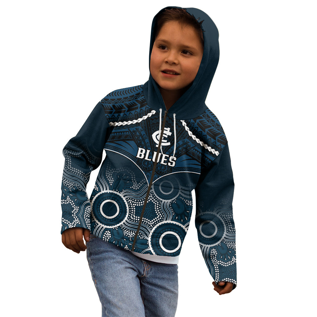 Carlton Football Kid Hoodie Blues Aboriginal Mix Polynesian Pattern - Vibe Hoodie Shop