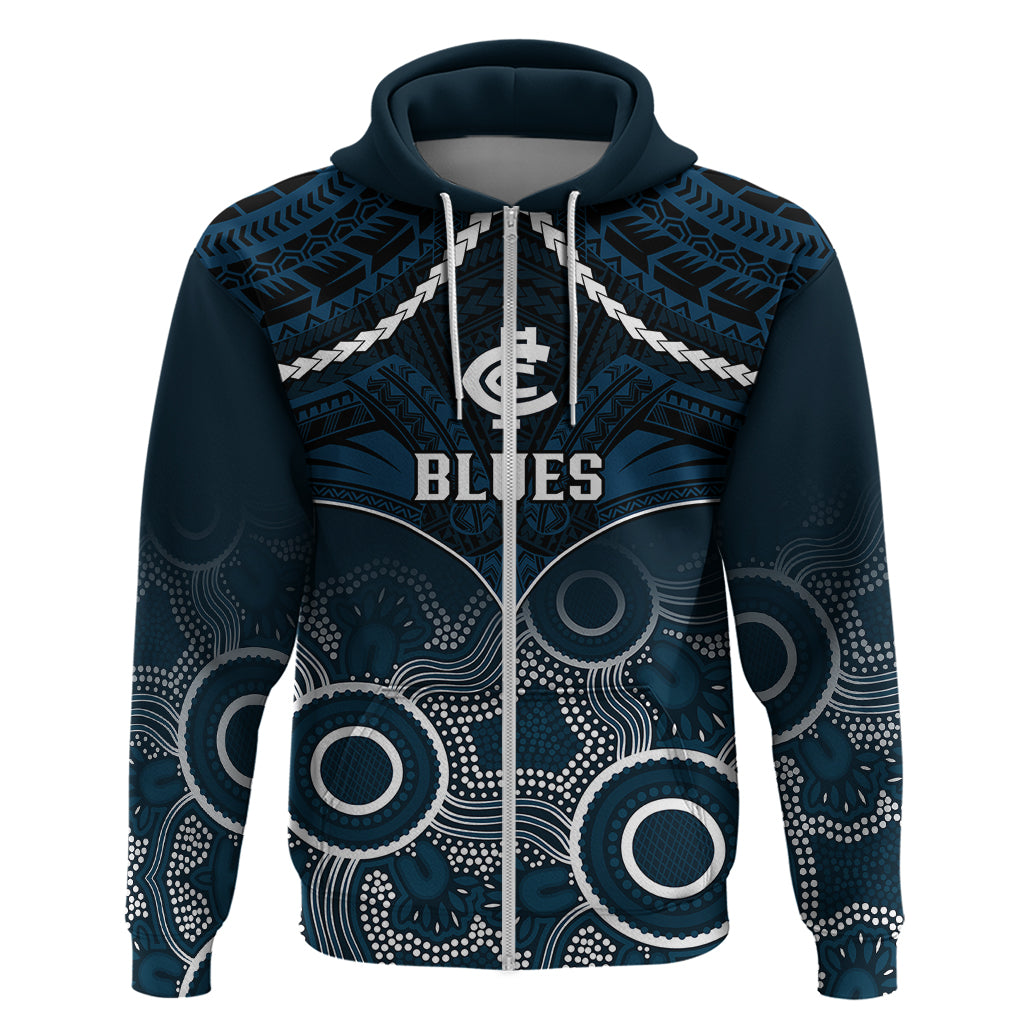 Personalised Carlton Football Hoodie Blues Aboriginal Mix Polynesian Pattern - Vibe Hoodie Shop