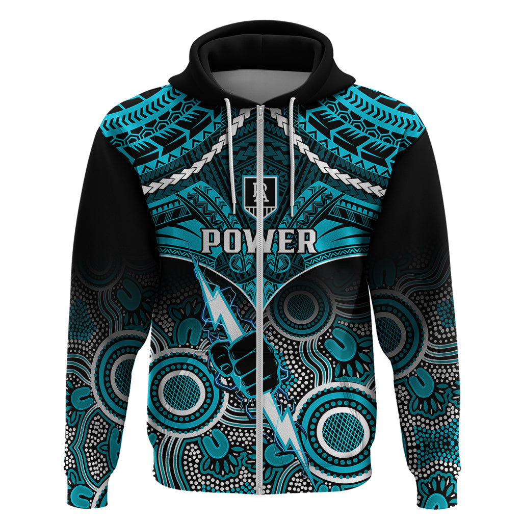 Port Adelaide Football Hoodie Power Aboriginal Mix Polynesian Pattern - Vibe Hoodie Shop