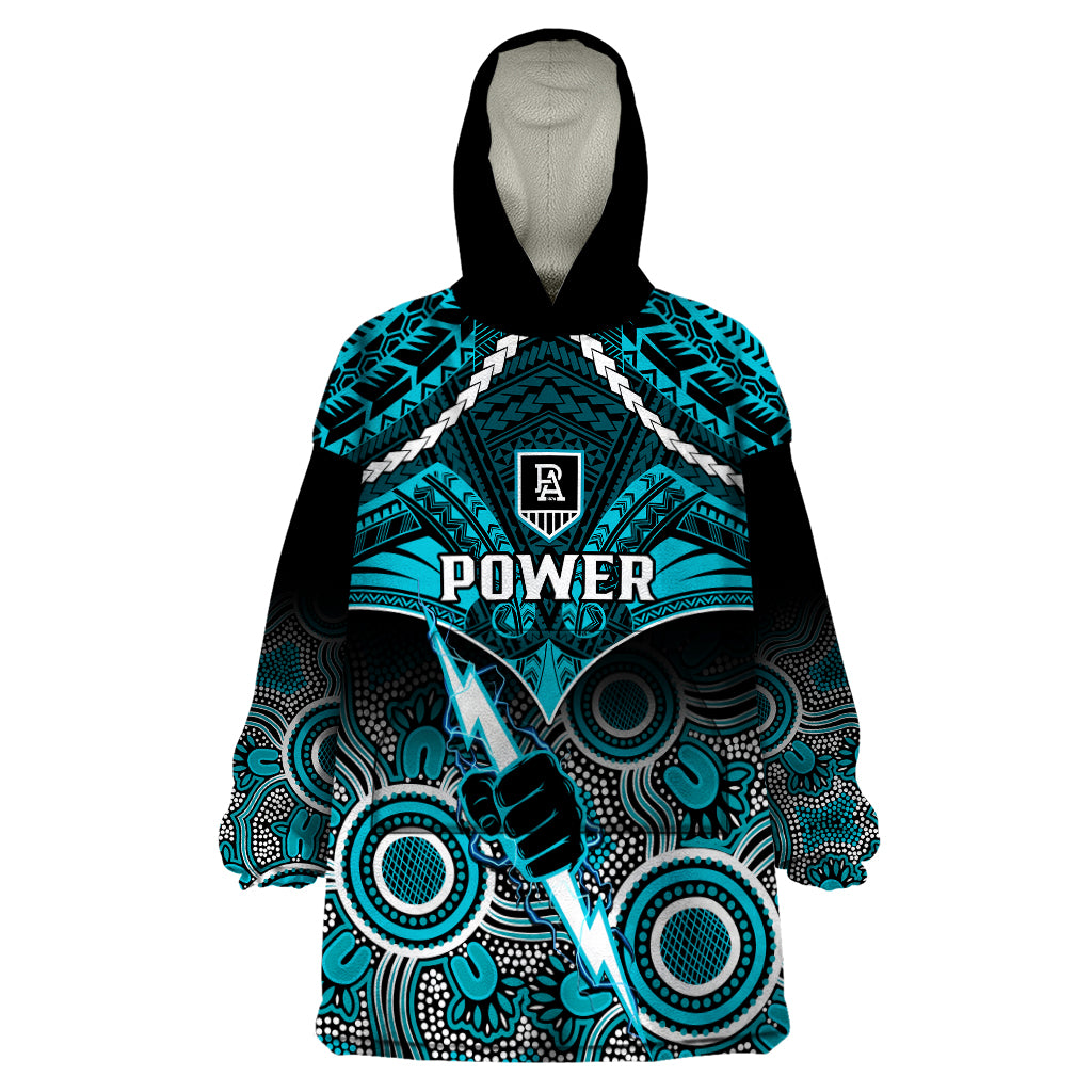 Port Adelaide Football Wearable Blanket Hoodie Power Aboriginal Mix Polynesian Pattern - Vibe Hoodie Shop