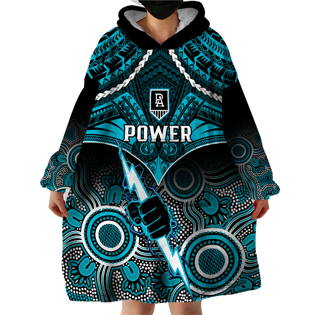 Port Adelaide Football Wearable Blanket Hoodie Power Aboriginal Mix Polynesian Pattern - Vibe Hoodie Shop