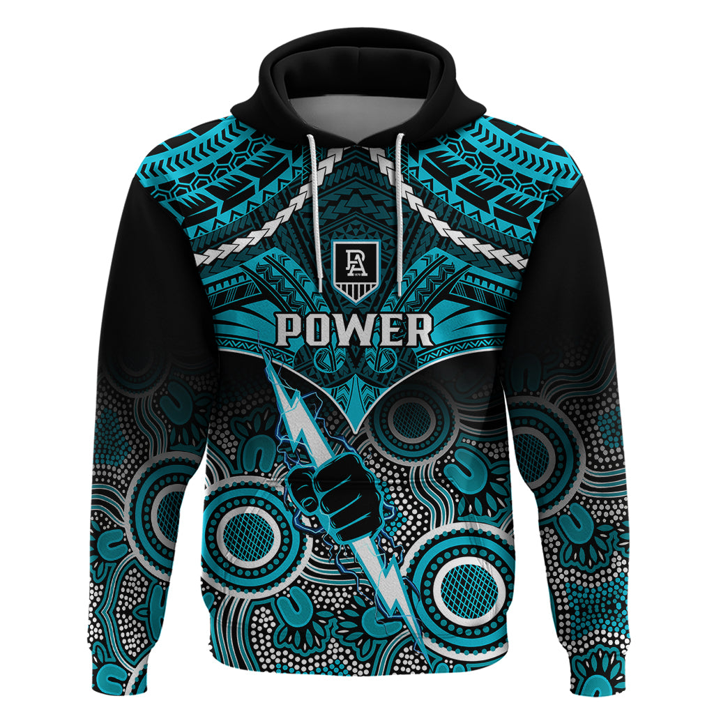 Personalised Port Adelaide Football Hoodie Power Aboriginal Mix Polynesian Pattern - Vibe Hoodie Shop