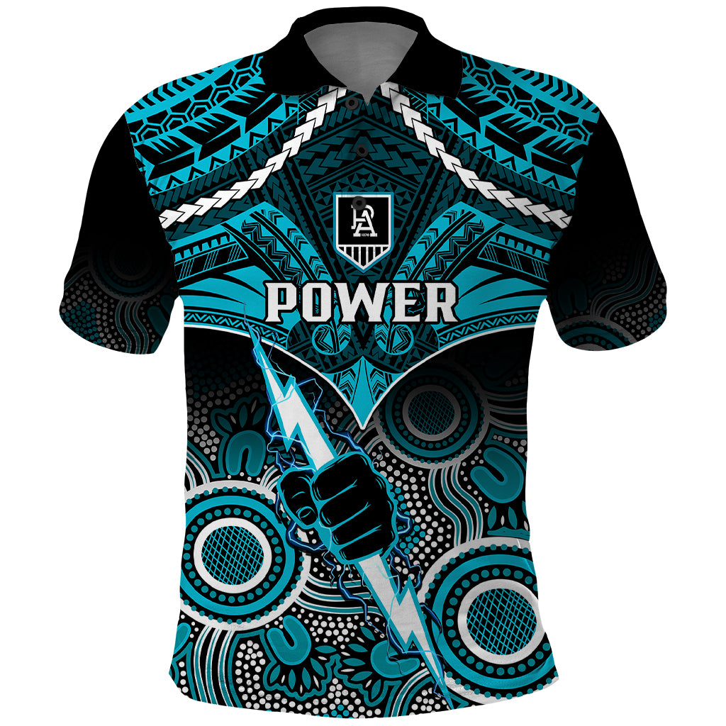 Personalised Port Adelaide Football Polo Shirt Power Aboriginal Mix Polynesian Pattern - Vibe Hoodie Shop