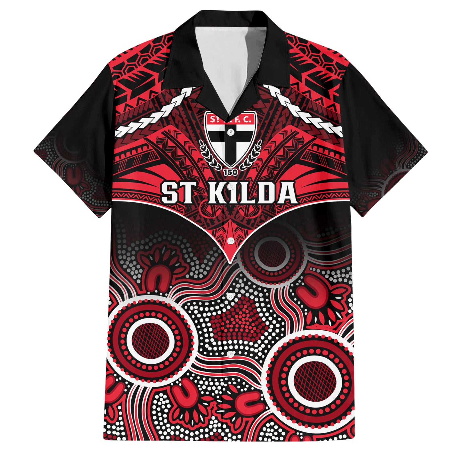 St Kilda Football Hawaiian Shirt Saints Aboriginal Mix Polynesian Pattern - Vibe Hoodie Shop