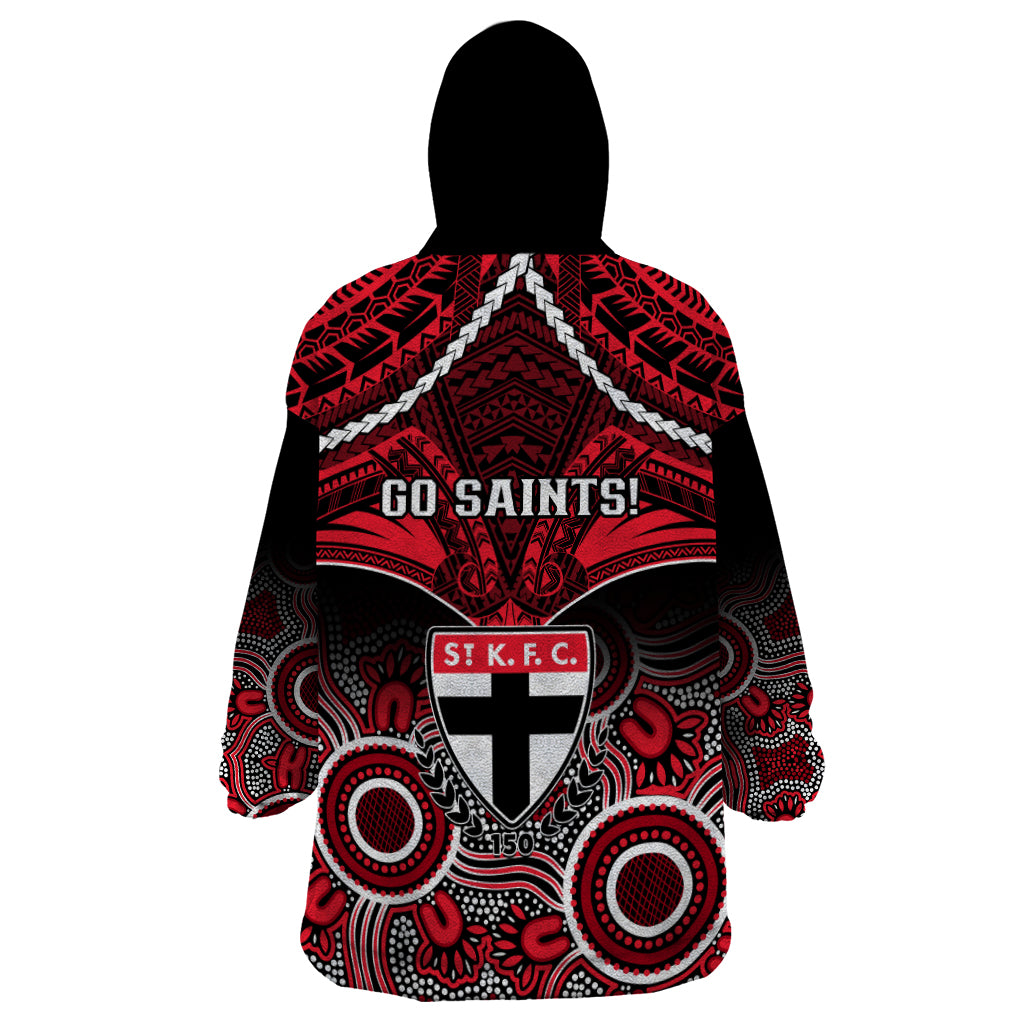 St Kilda Football Wearable Blanket Hoodie Saints Aboriginal Mix Polynesian Pattern - Vibe Hoodie Shop