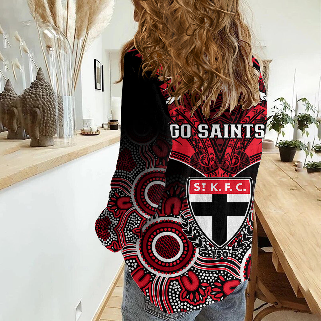 St Kilda Football Women Casual Shirt Saints Aboriginal Mix Polynesian Pattern - Vibe Hoodie Shop