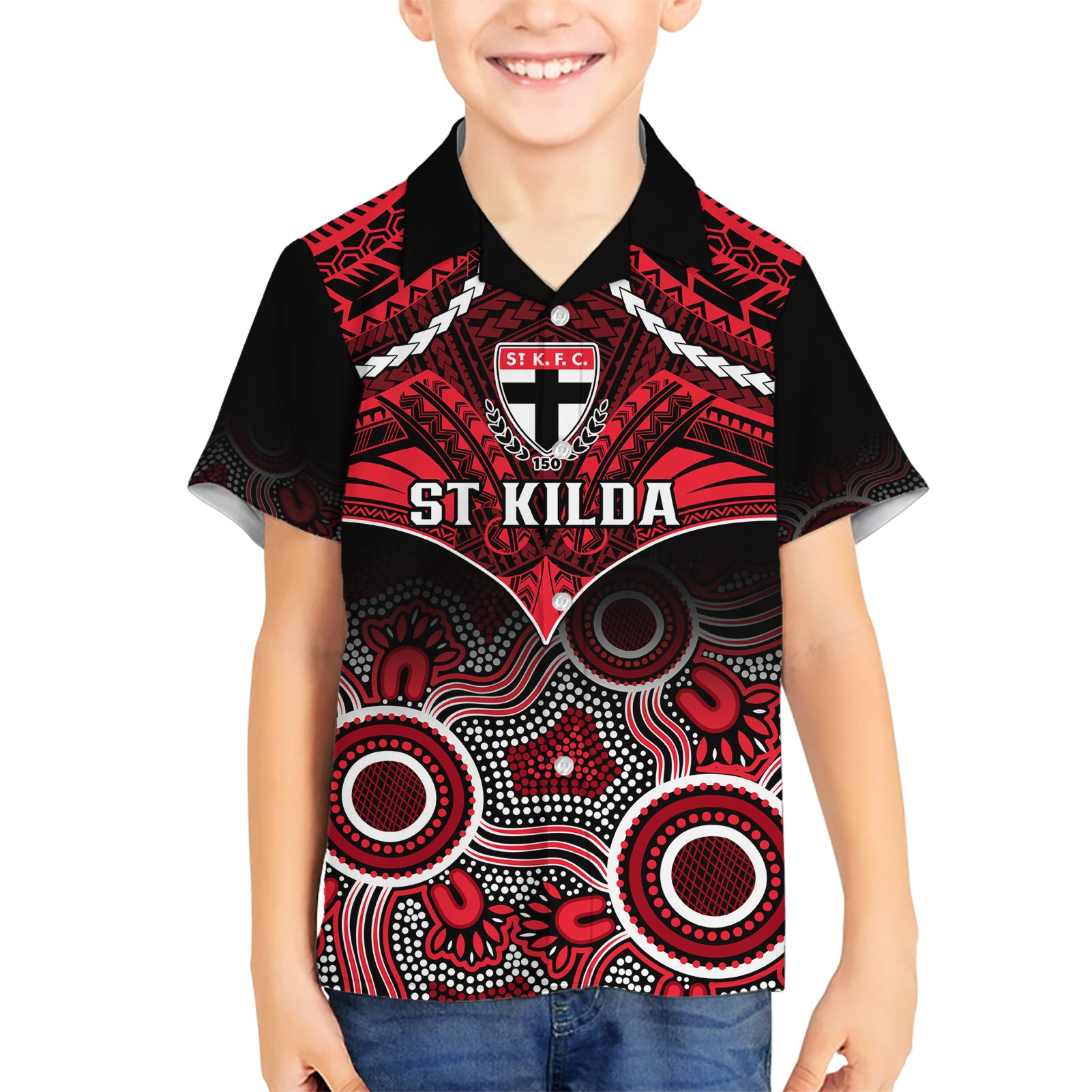 Personalised St Kilda Football Hawaiian Shirt Saints Aboriginal Mix Polynesian Pattern - Vibe Hoodie Shop