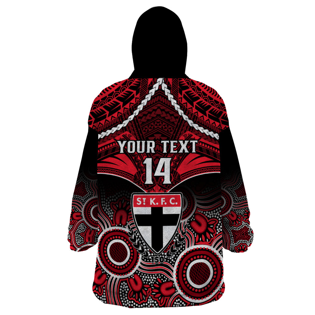 Personalised St Kilda Football Wearable Blanket Hoodie Saints Aboriginal Mix Polynesian Pattern - Vibe Hoodie Shop