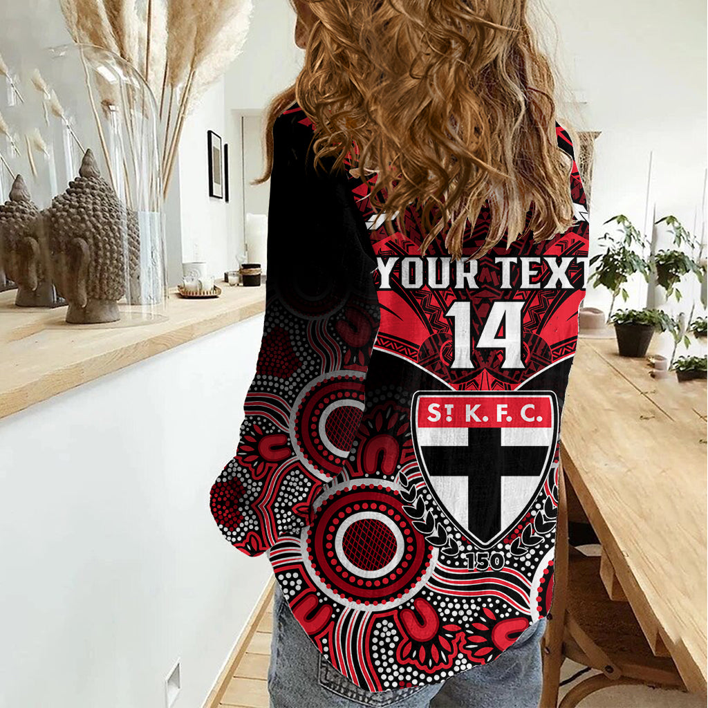 Personalised St Kilda Football Women Casual Shirt Saints Aboriginal Mix Polynesian Pattern - Vibe Hoodie Shop