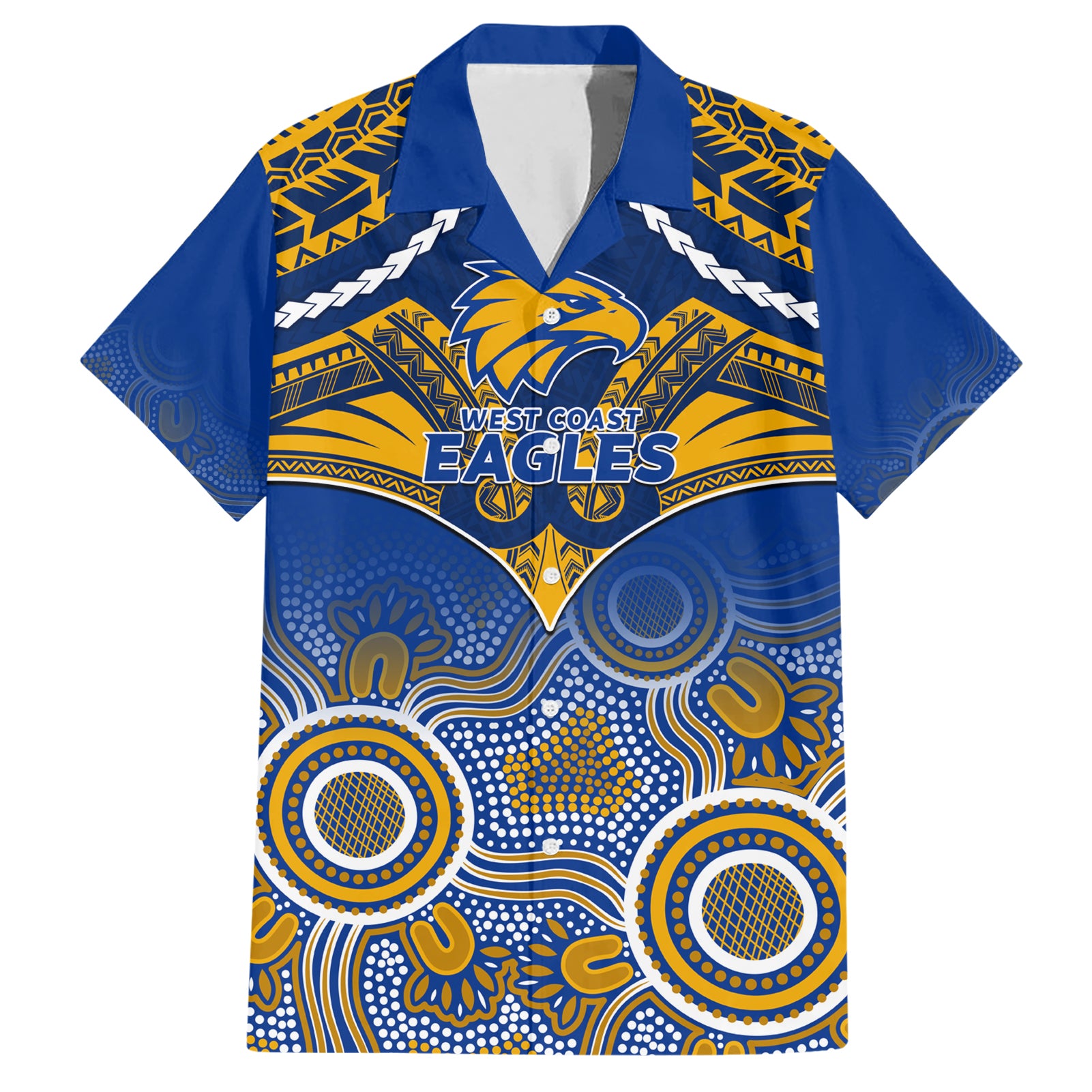 West Coast Football Hawaiian Shirt Eagles Aboriginal Mix Polynesian Pattern - Vibe Hoodie Shop