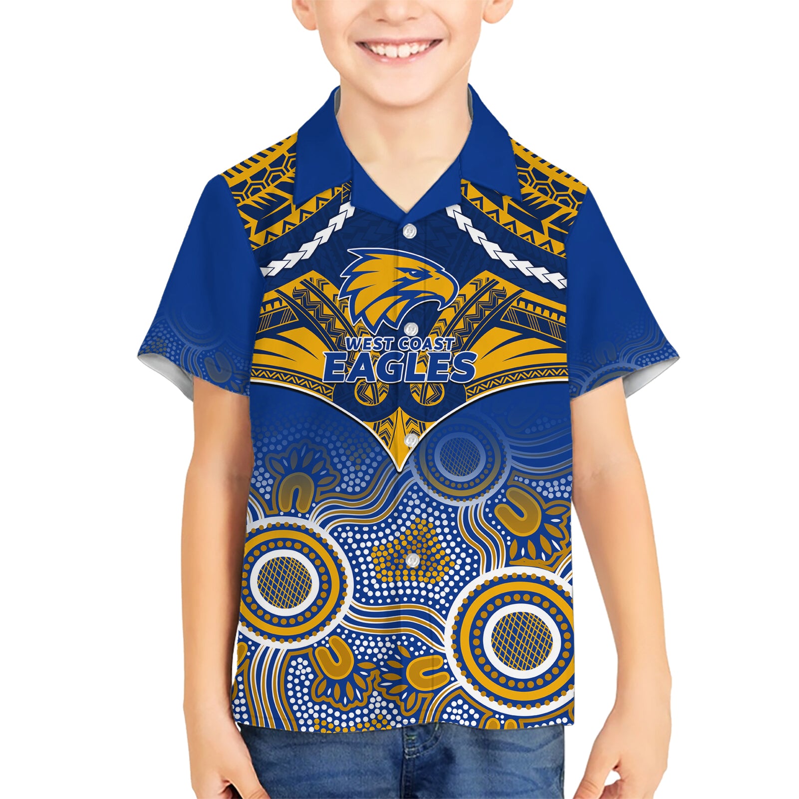 West Coast Football Hawaiian Shirt Eagles Aboriginal Mix Polynesian Pattern - Vibe Hoodie Shop