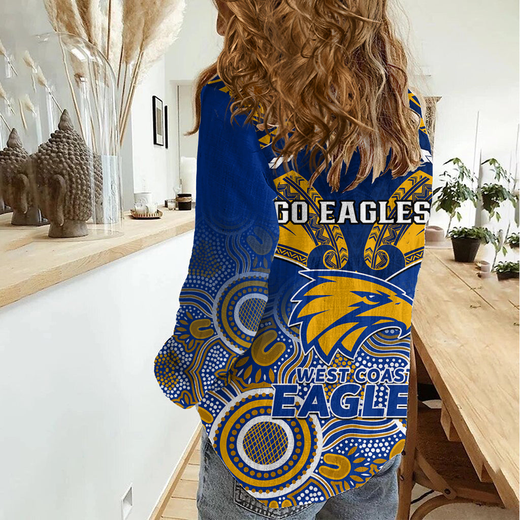 West Coast Football Women Casual Shirt Eagles Aboriginal Mix Polynesian Pattern - Vibe Hoodie Shop