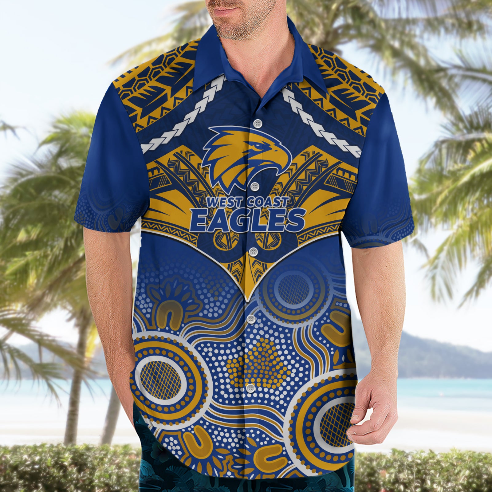 Personalised West Coast Football Hawaiian Shirt Eagles Aboriginal Mix Polynesian Pattern - Vibe Hoodie Shop